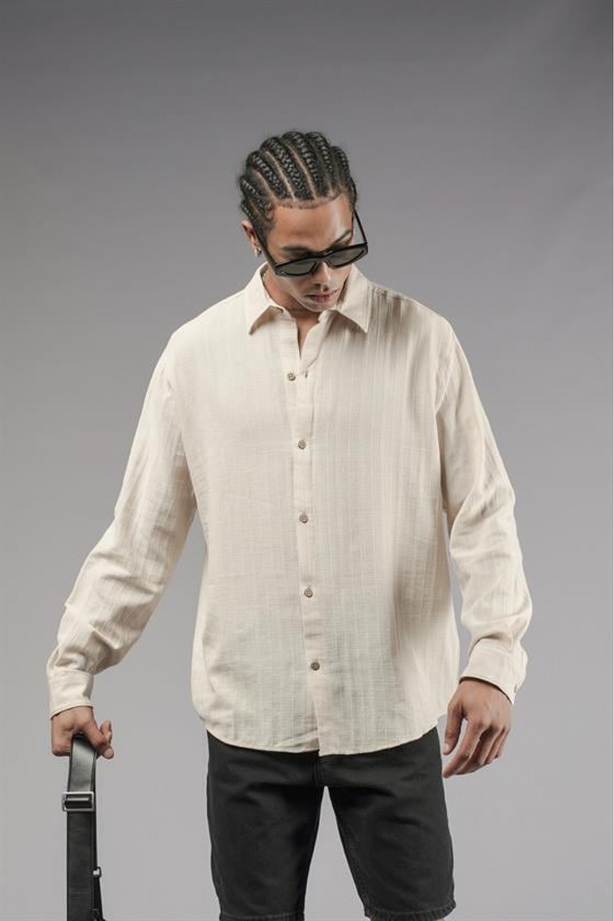 Uzun Kol Düz Keten Gömlek S