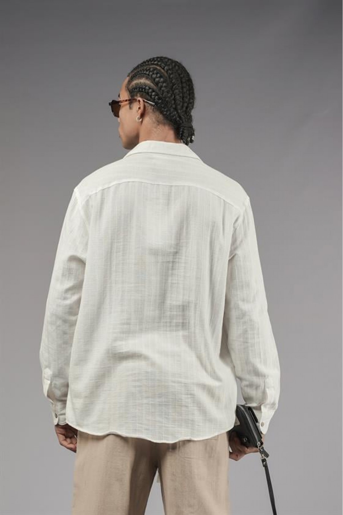 Uzun Kol Düz Keten Gömlek S