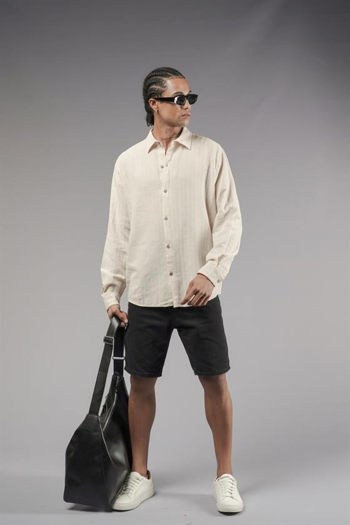 Uzun Kol Düz Keten Gömlek S