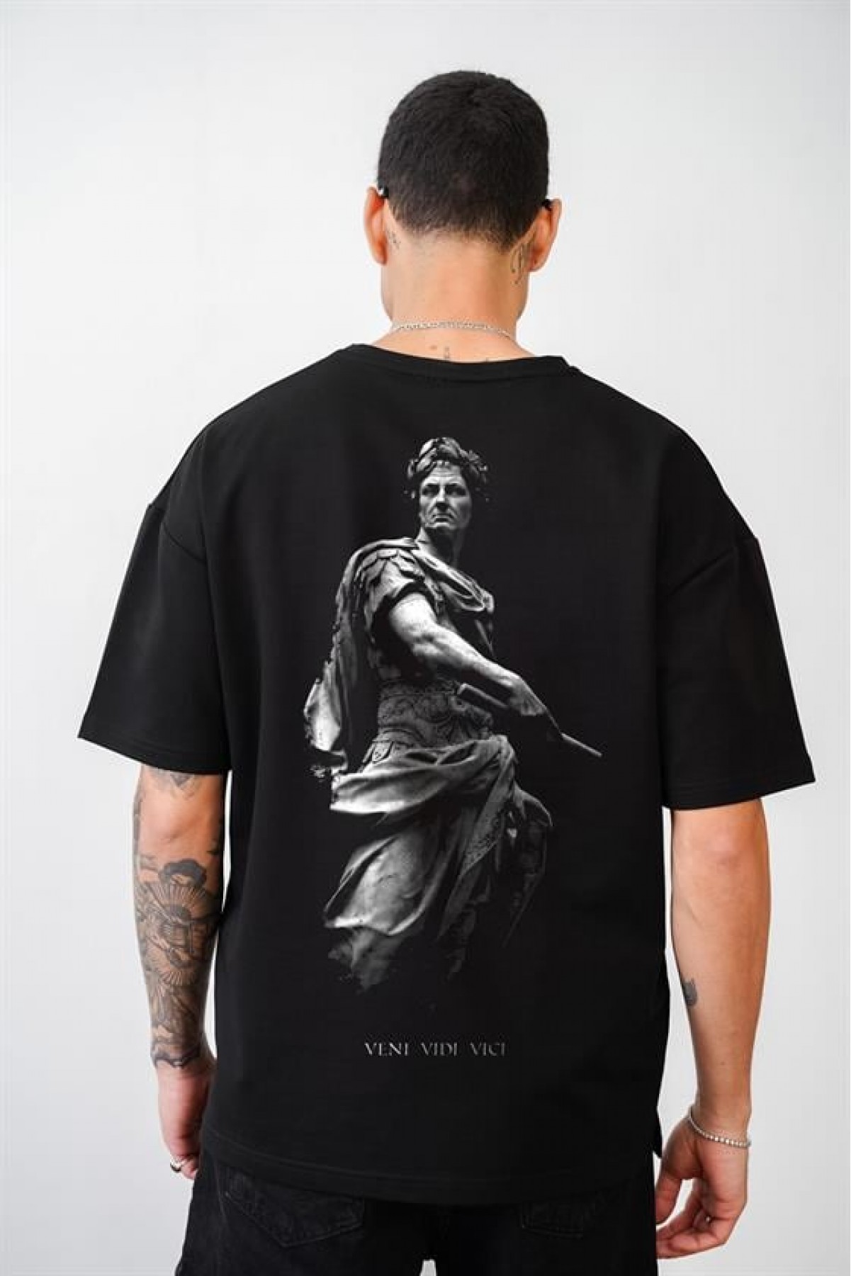 Veni Vidi Vici Baskılı Unisex Oversize Kalıp Tişört S