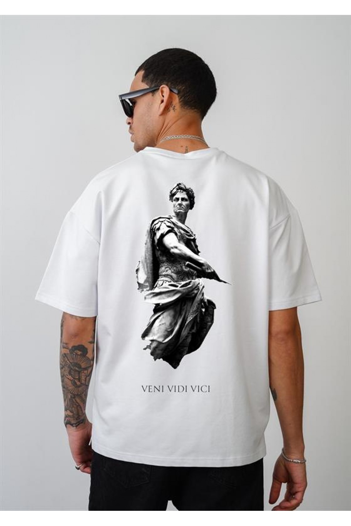 Veni Vidi Vici Baskılı Unisex Oversize Kalıp Tişört S