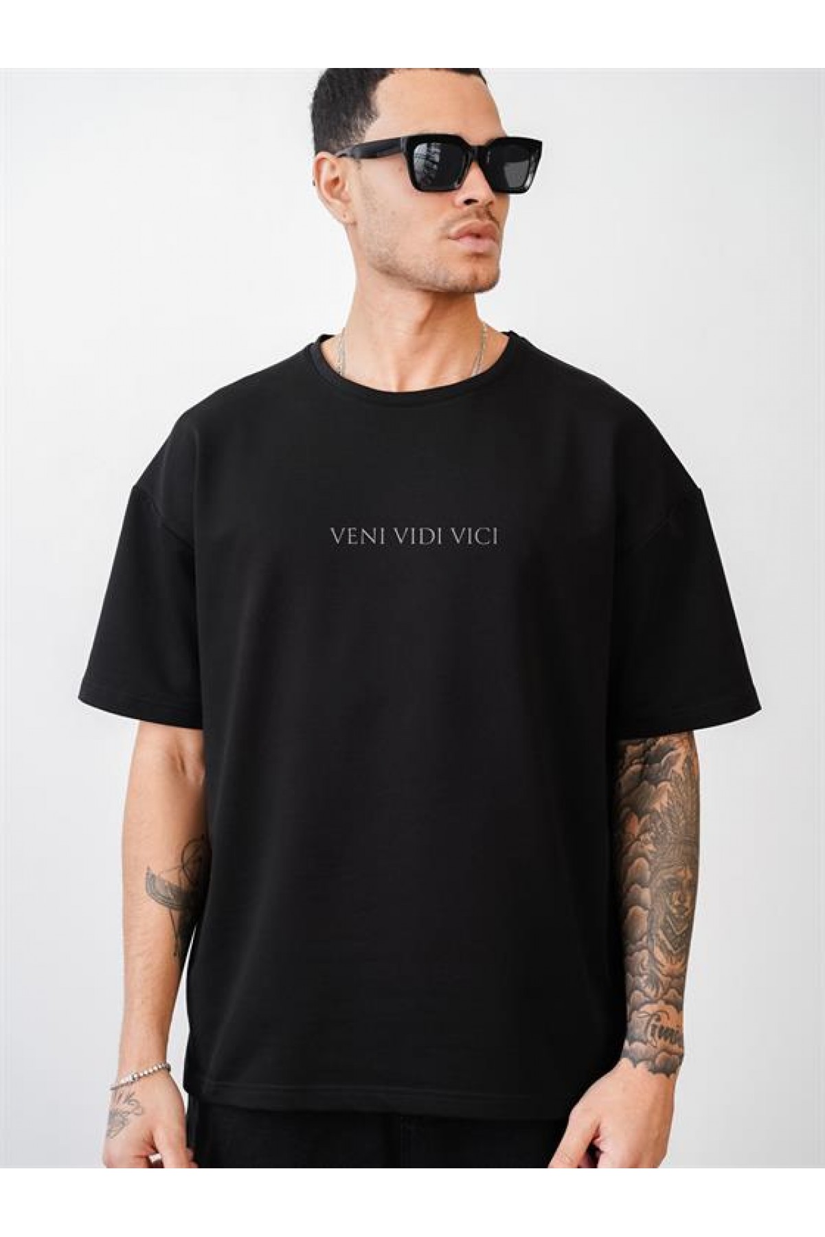 Veni Vidi Vici Baskılı Unisex Oversize Kalıp Tişört S