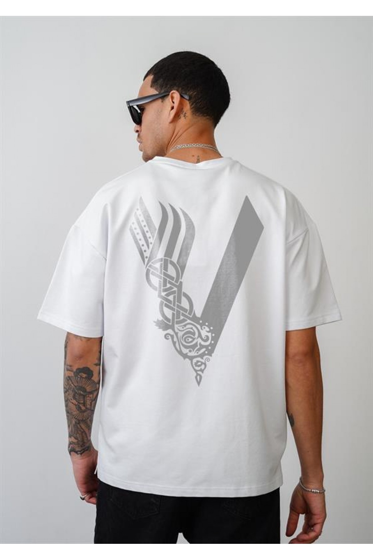 Vıkıngs Baskılı Unisex Oversize Kalıp Tişört S