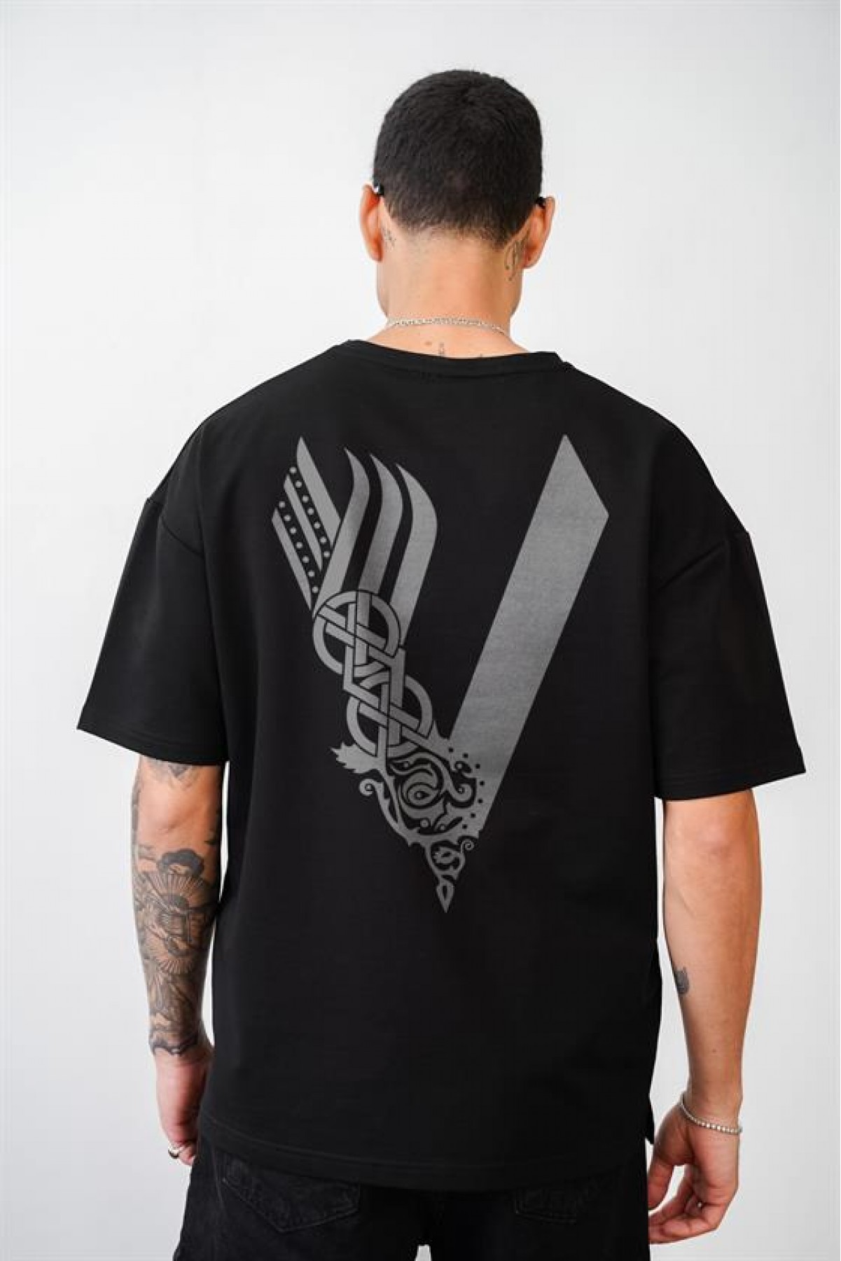 Vıkıngs Baskılı Unisex Oversize Kalıp Tişört S
