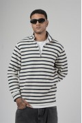 Yarım Fermuarlı Çizgili Regular Kalıp Jakarlı Sweatshirt S