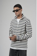 Yarım Fermuarlı Çizgili Regular Kalıp Jakarlı Sweatshirt S