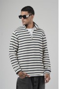 Yarım Fermuarlı Çizgili Regular Kalıp Jakarlı Sweatshirt S