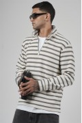 Yarım Fermuarlı Çizgili Regular Kalıp Jakarlı Sweatshirt S