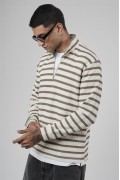 Yarım Fermuarlı Çizgili Regular Kalıp Jakarlı Sweatshirt S