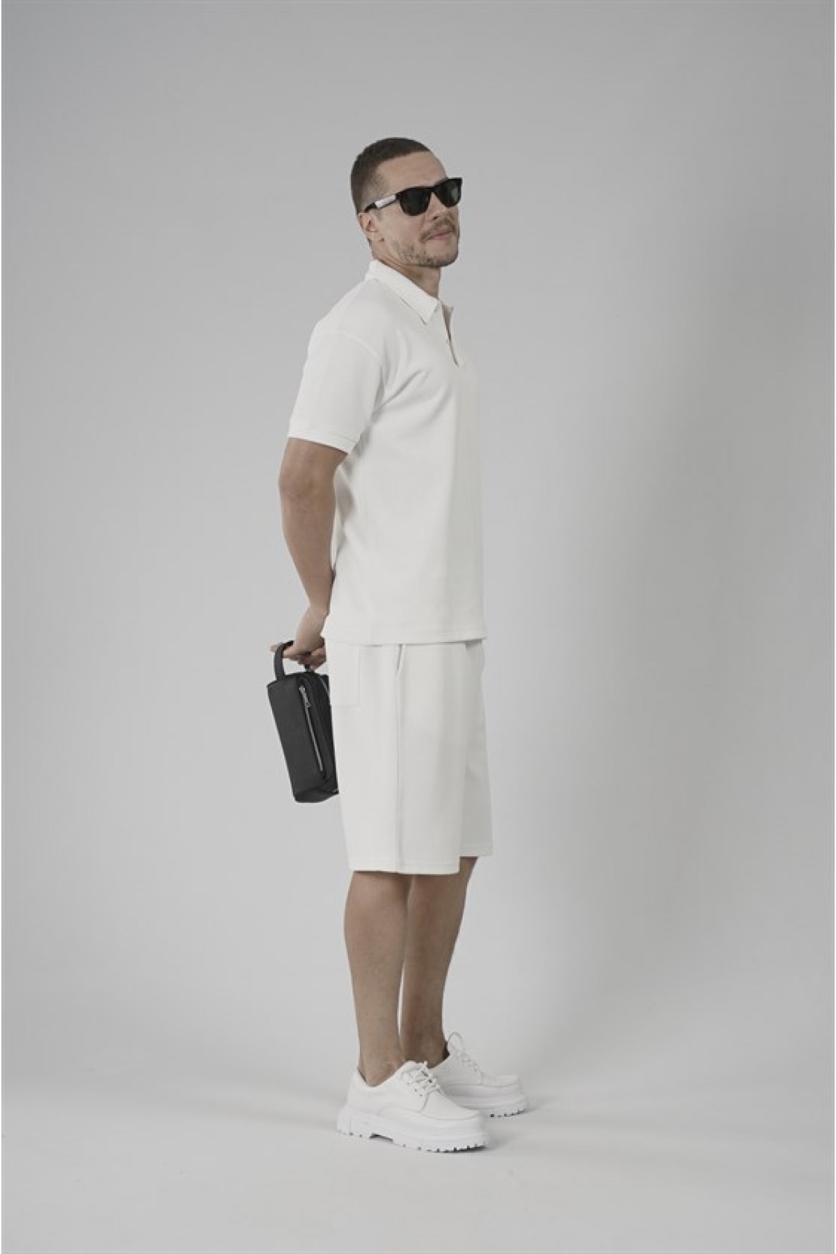 Yarım Oversize Kalıp Polo Yaka Erkek Şort Takım S