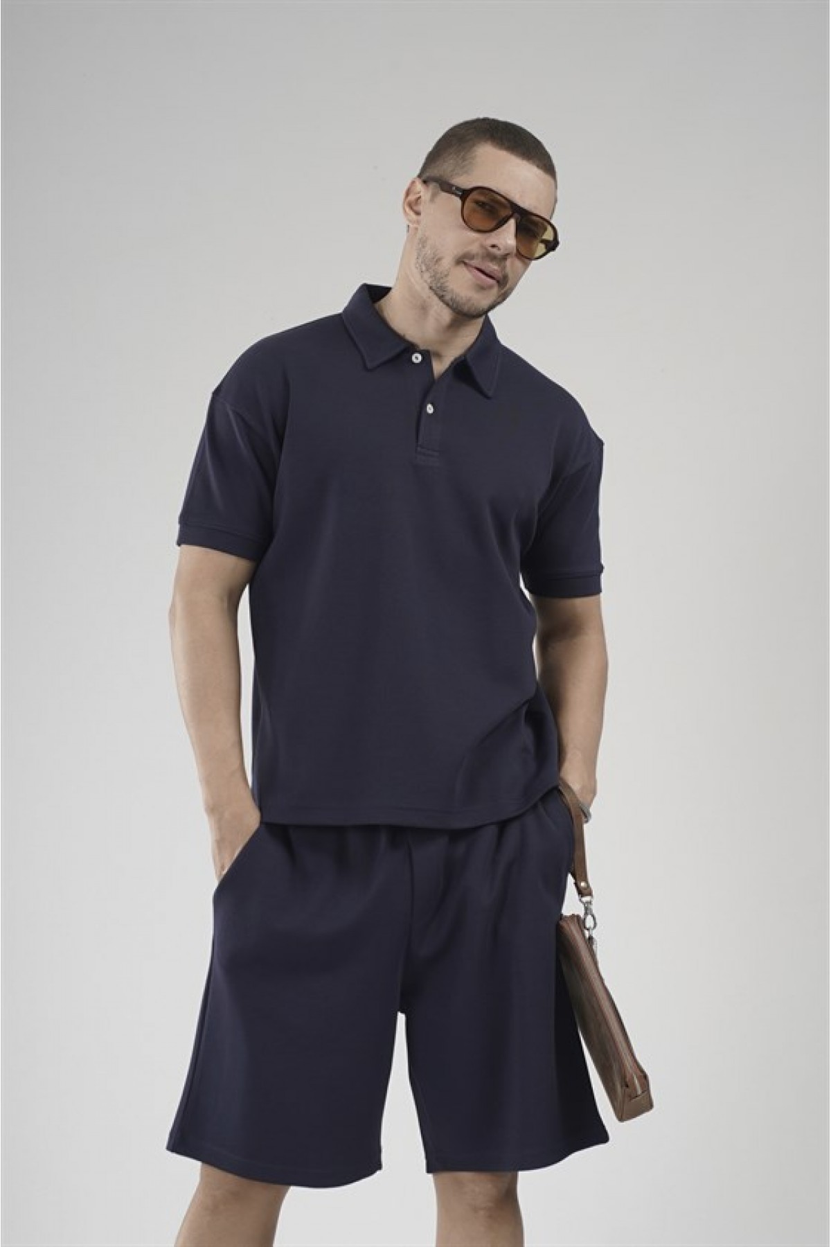 Yarım Oversize Kalıp Polo Yaka Erkek Şort Takım S
