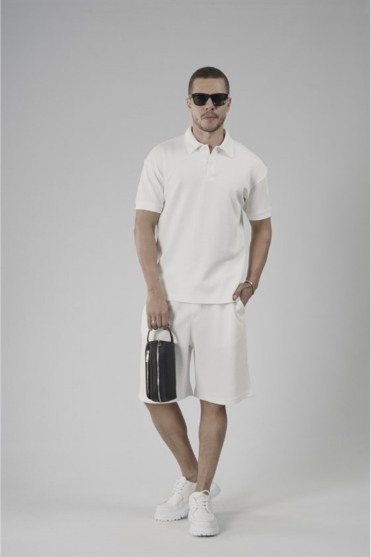 Yarım Oversize Kalıp Polo Yaka Erkek Şort Takım S