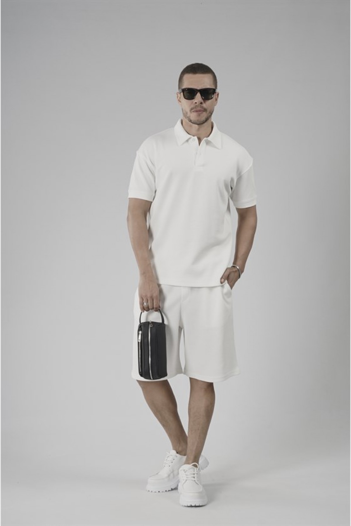 Yarım Oversize Kalıp Polo Yaka Erkek Şort Takım S