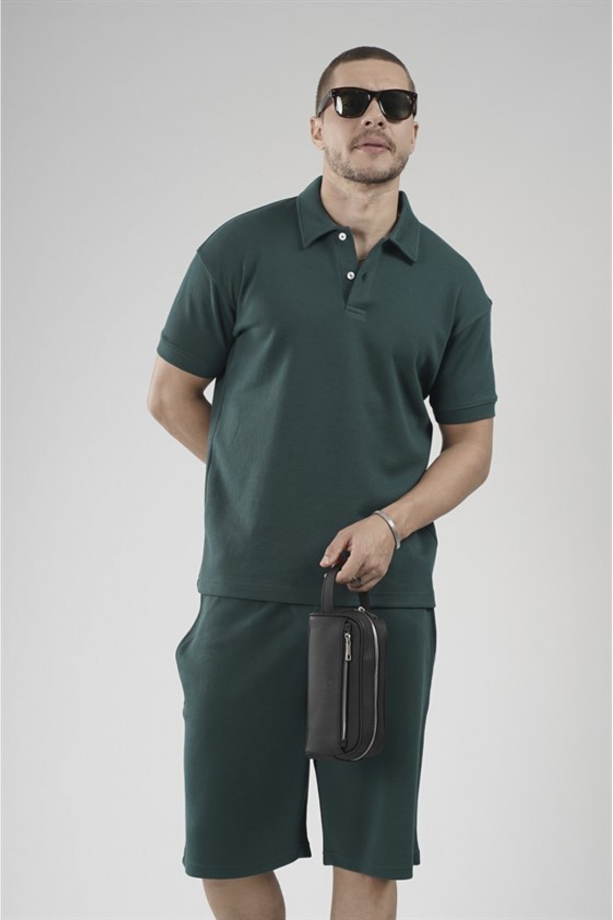 Yarım Oversize Kalıp Polo Yaka Erkek Şort Takım S