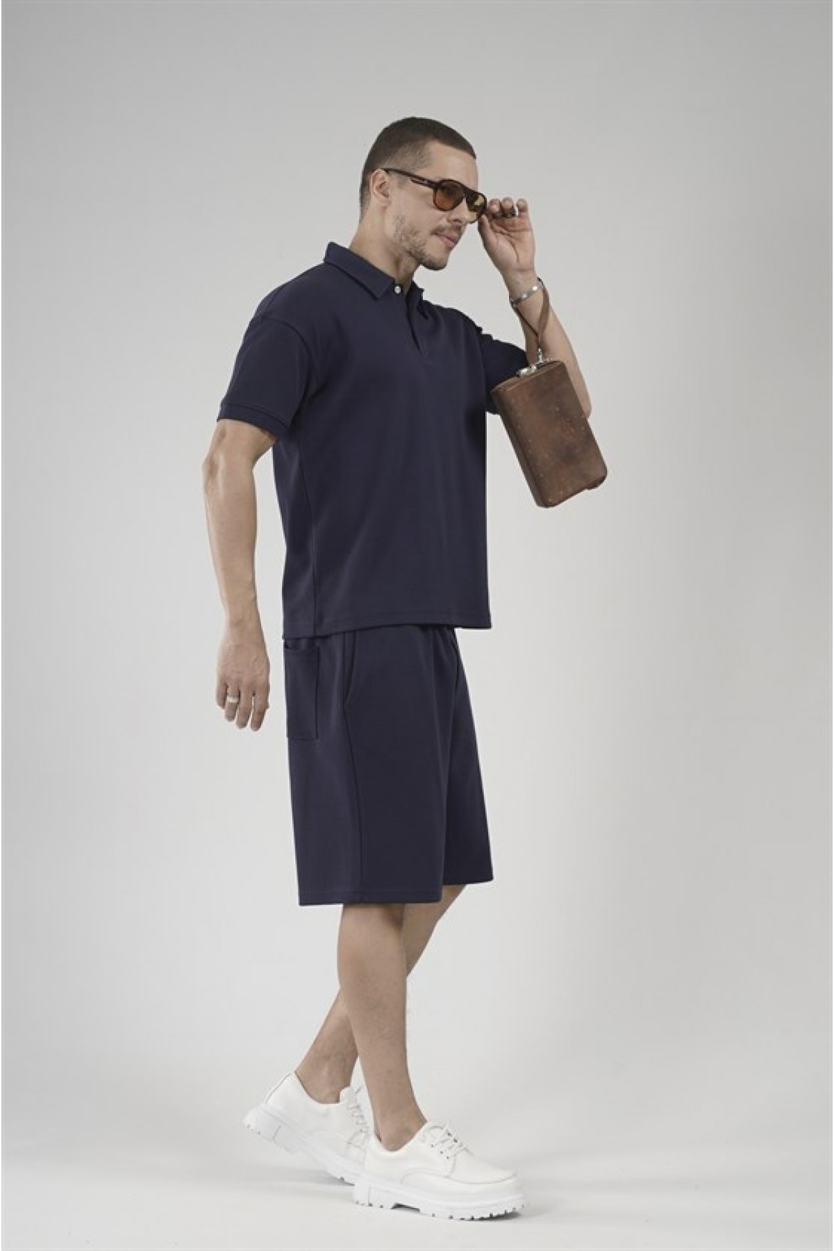 Yarım Oversize Kalıp Polo Yaka Erkek Şort Takım S