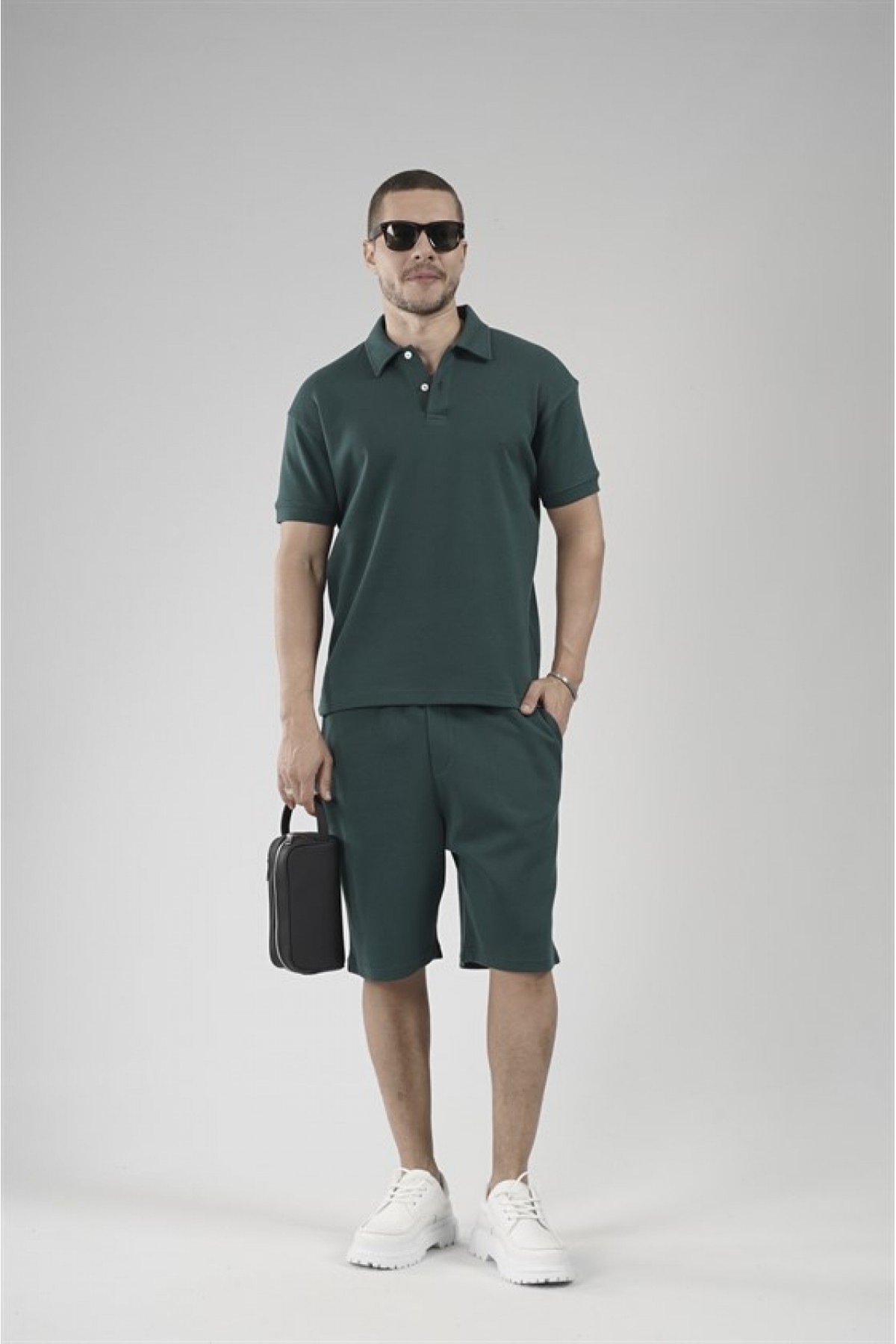 Yarım Oversize Kalıp Polo Yaka Erkek Şort Takım S