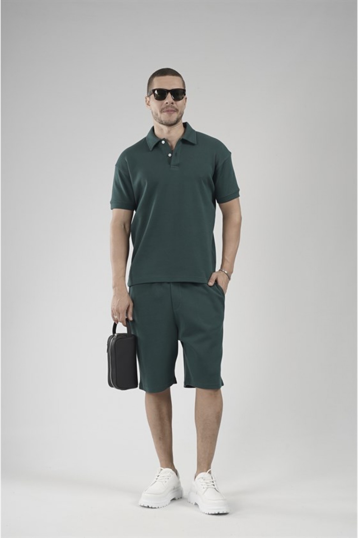 Yarım Oversize Kalıp Polo Yaka Erkek Şort Takım S