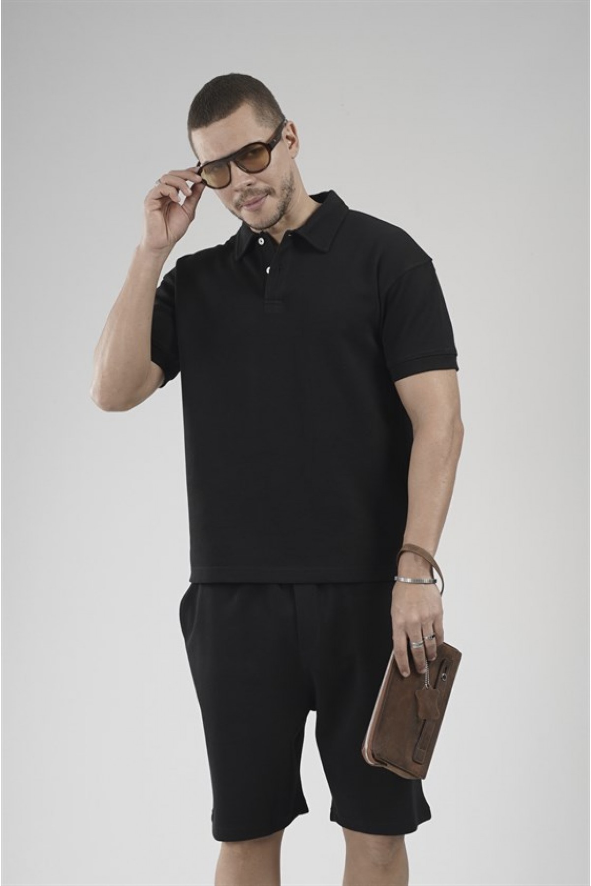 Yarım Oversize Kalıp Polo Yaka Erkek Şort Takım S