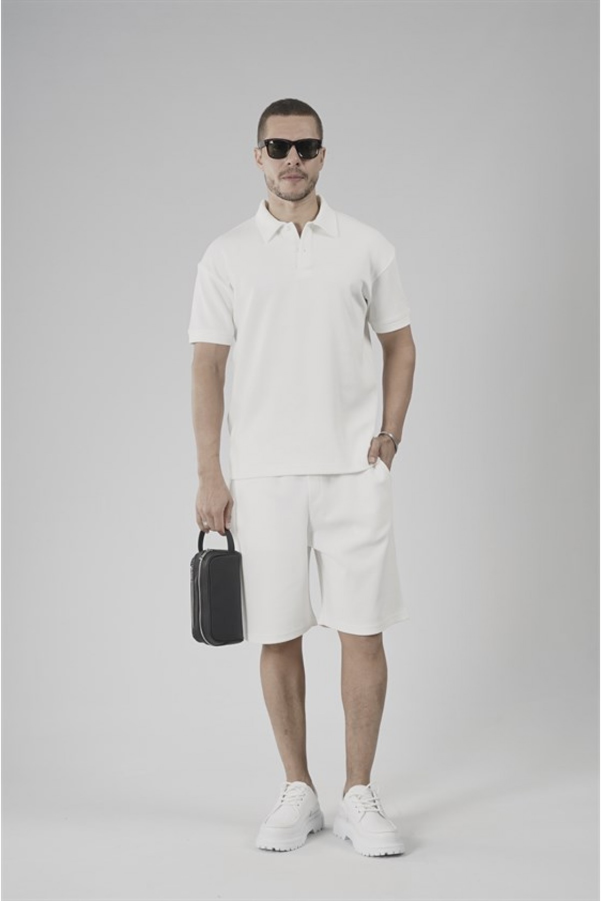 Yarım Oversize Kalıp Polo Yaka Erkek Şort Takım S