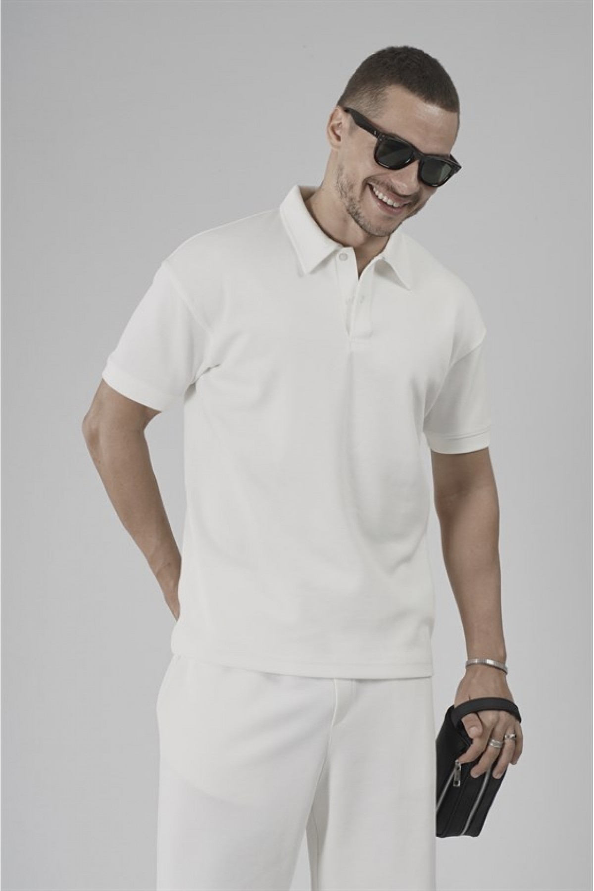 Yarım Oversize Kalıp Polo Yaka Erkek Şort Takım S