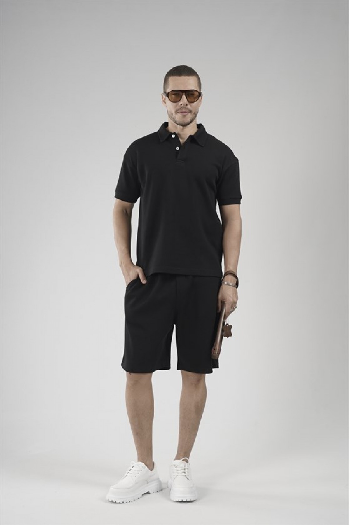 Yarım Oversize Kalıp Polo Yaka Erkek Şort Takım S