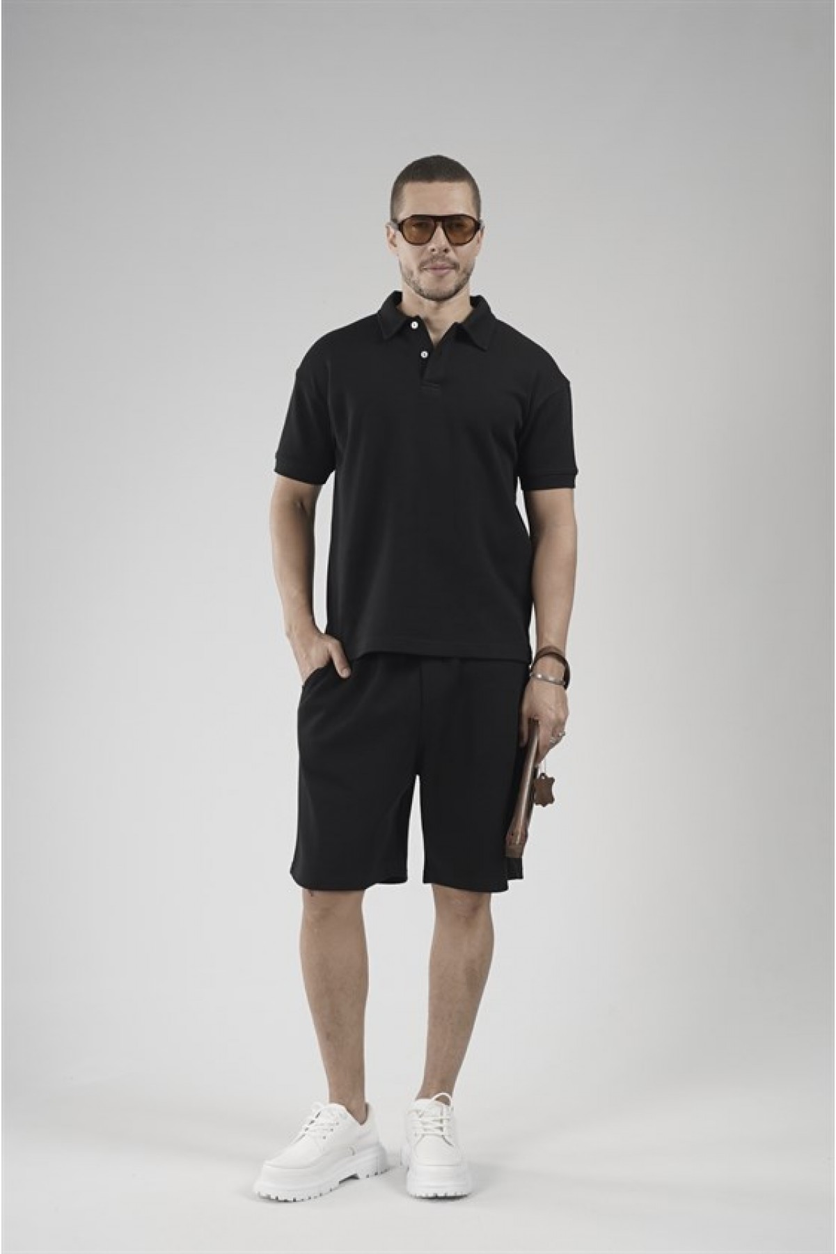 Yarım Oversize Kalıp Polo Yaka Erkek Şort Takım S