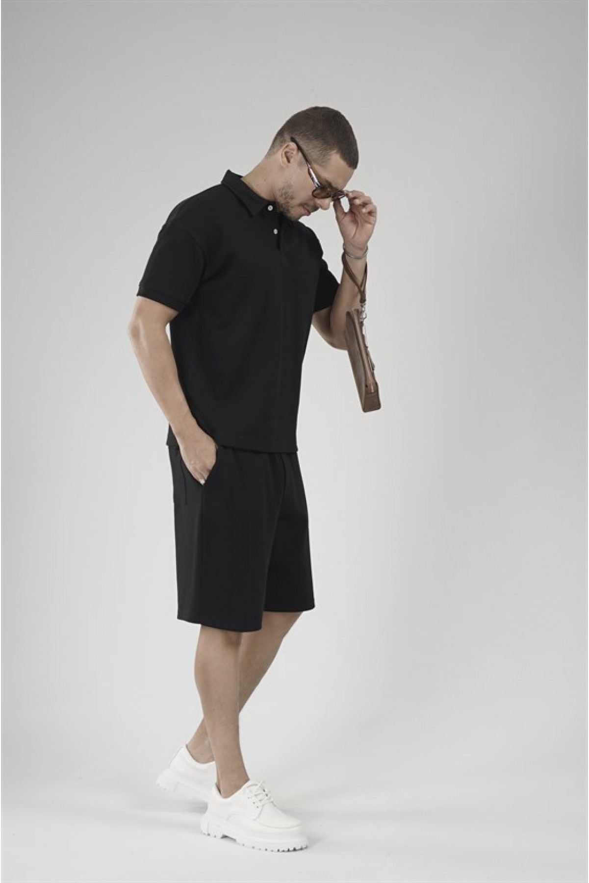 Yarım Oversize Kalıp Polo Yaka Erkek Şort Takım S