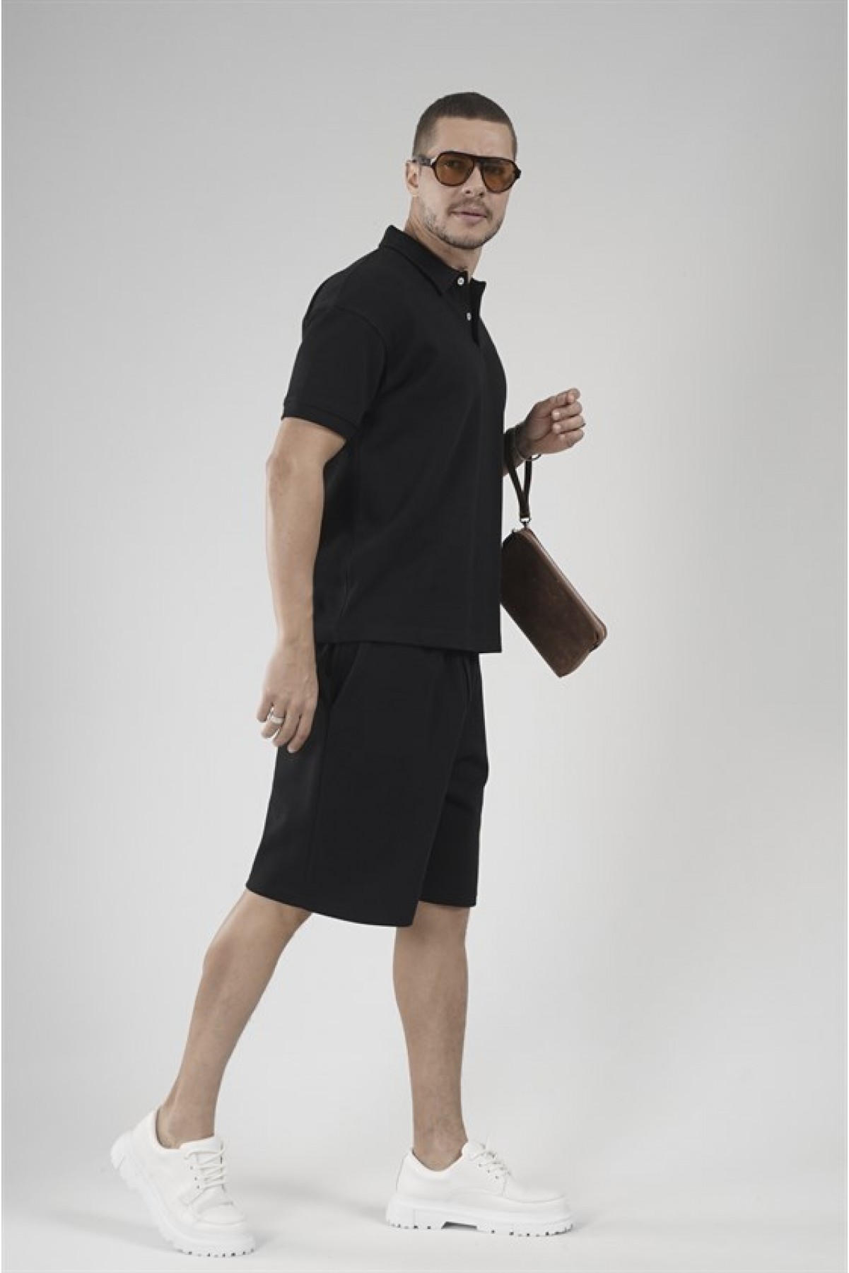 Yarım Oversize Kalıp Polo Yaka Erkek Şort Takım S