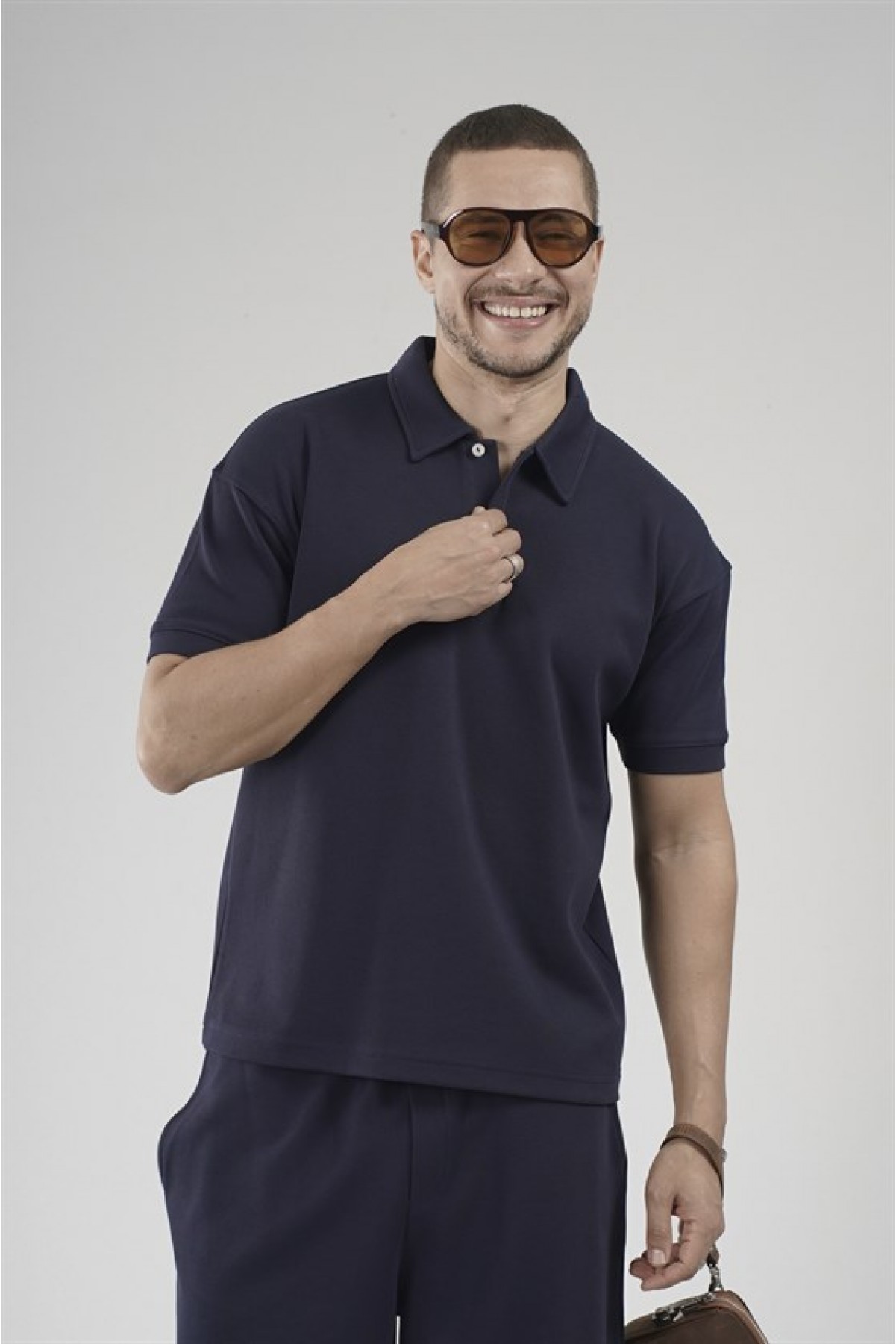 Yarım Oversize Kalıp Polo Yaka Erkek Şort Takım S