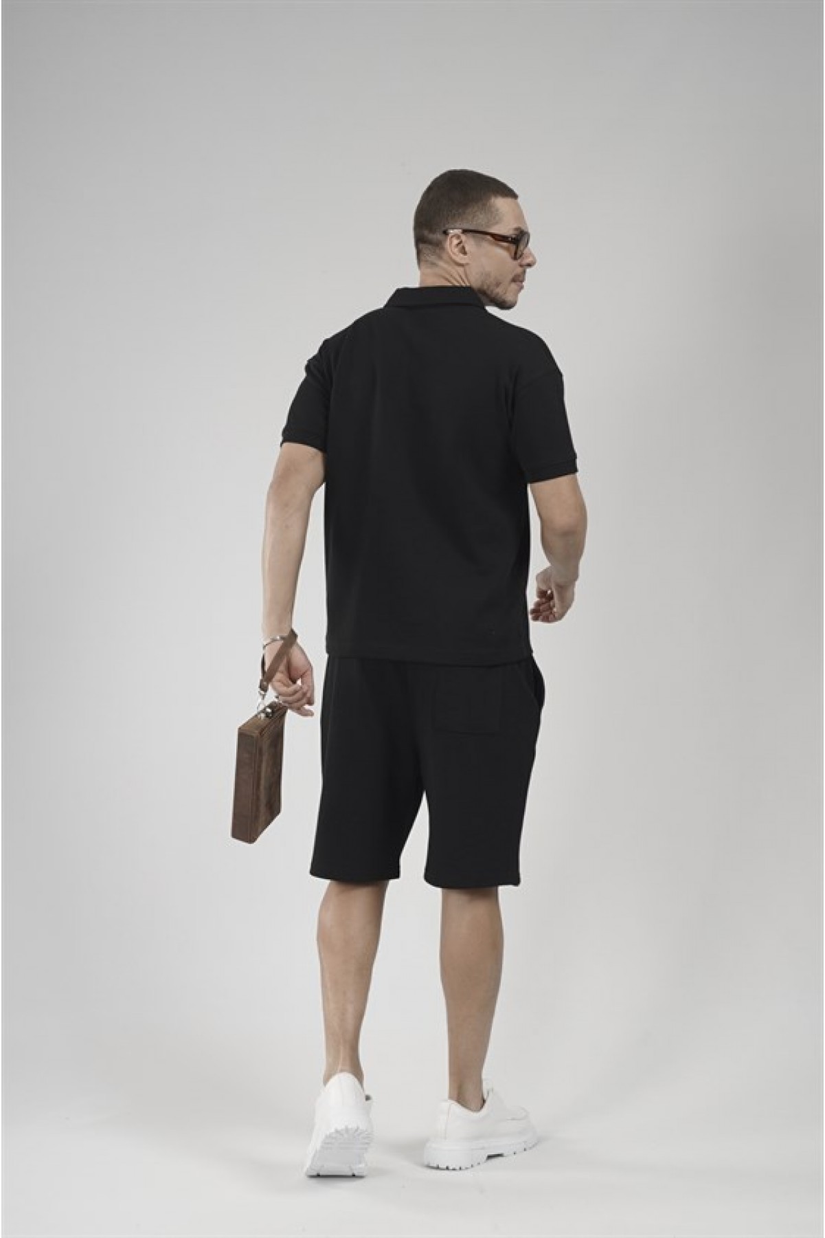 Yarım Oversize Kalıp Polo Yaka Erkek Şort Takım S
