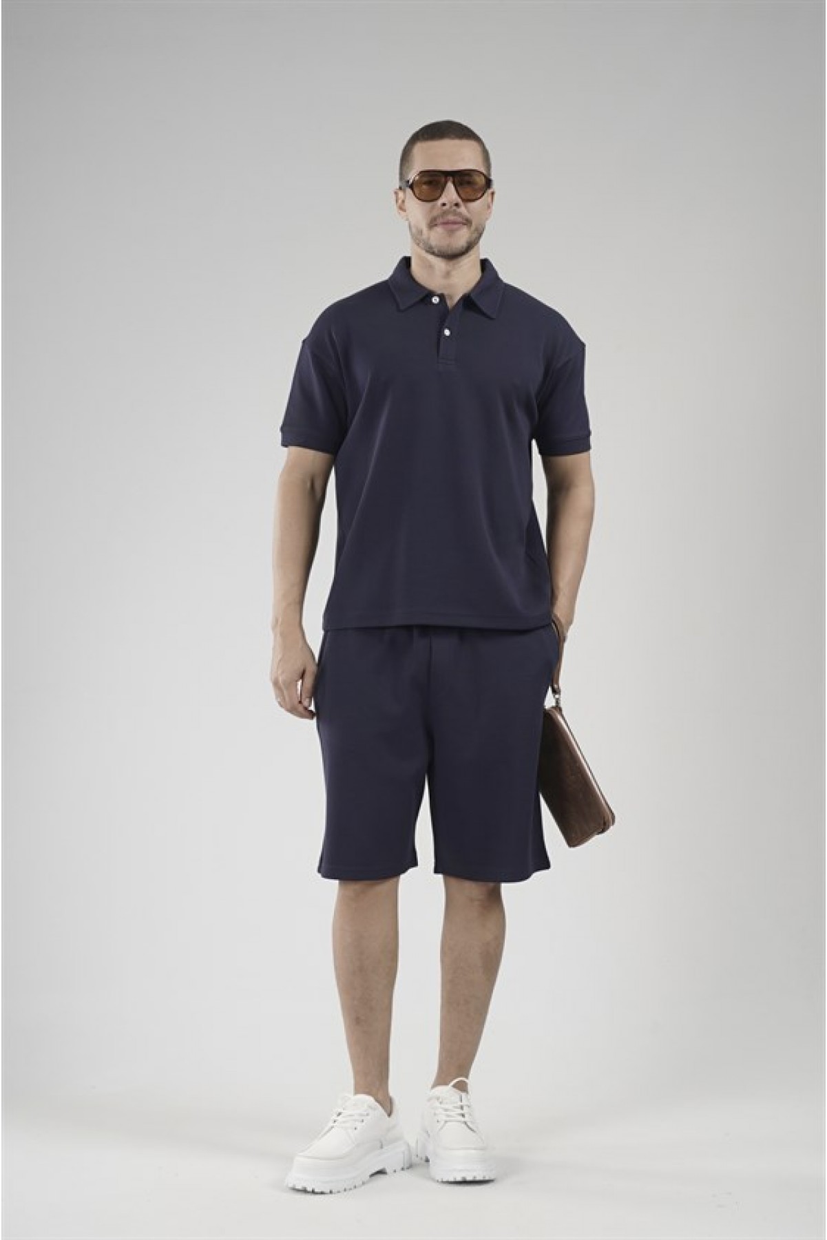 Yarım Oversize Kalıp Polo Yaka Erkek Şort Takım S