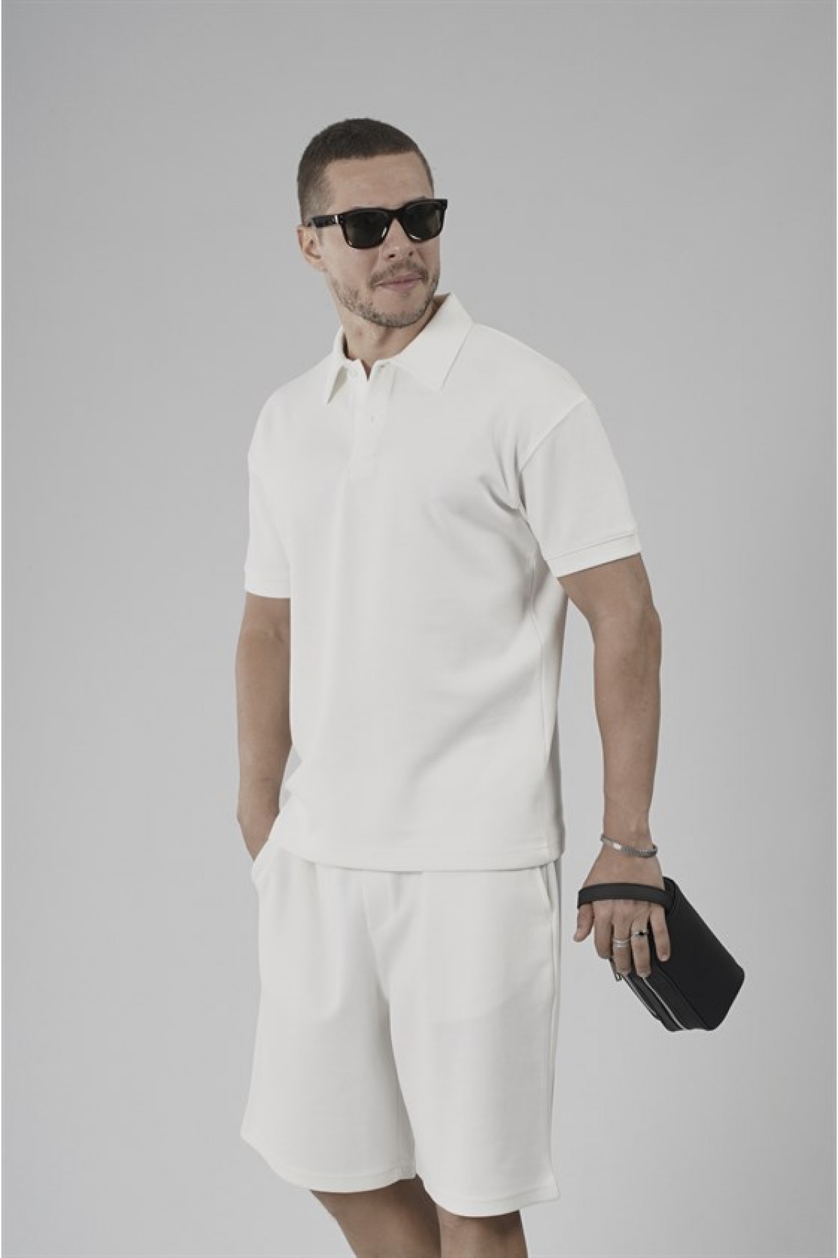 Yarım Oversize Kalıp Polo Yaka Erkek Şort Takım S