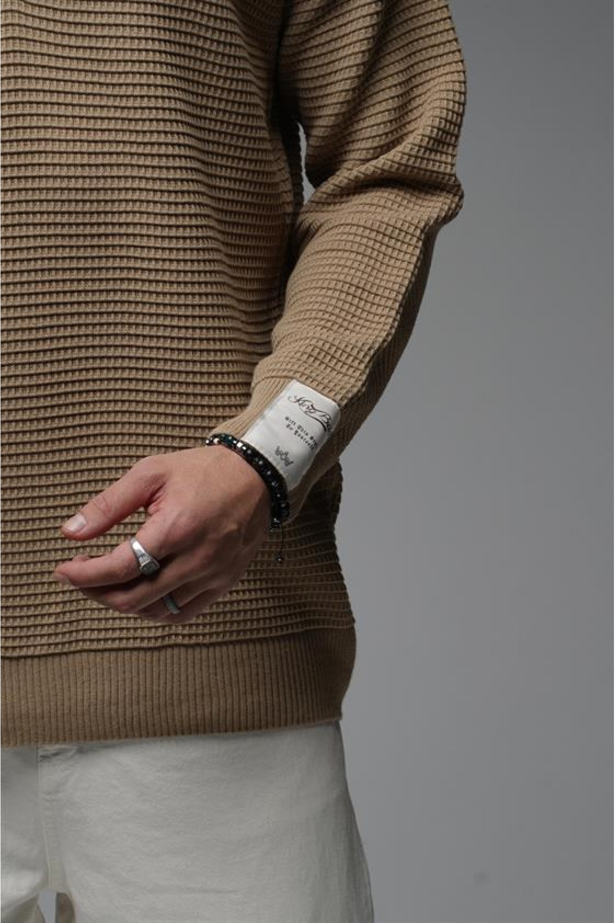 Yarım Yaka Fermuarlı Oversize Kalıp Jakar Triko Kazak S