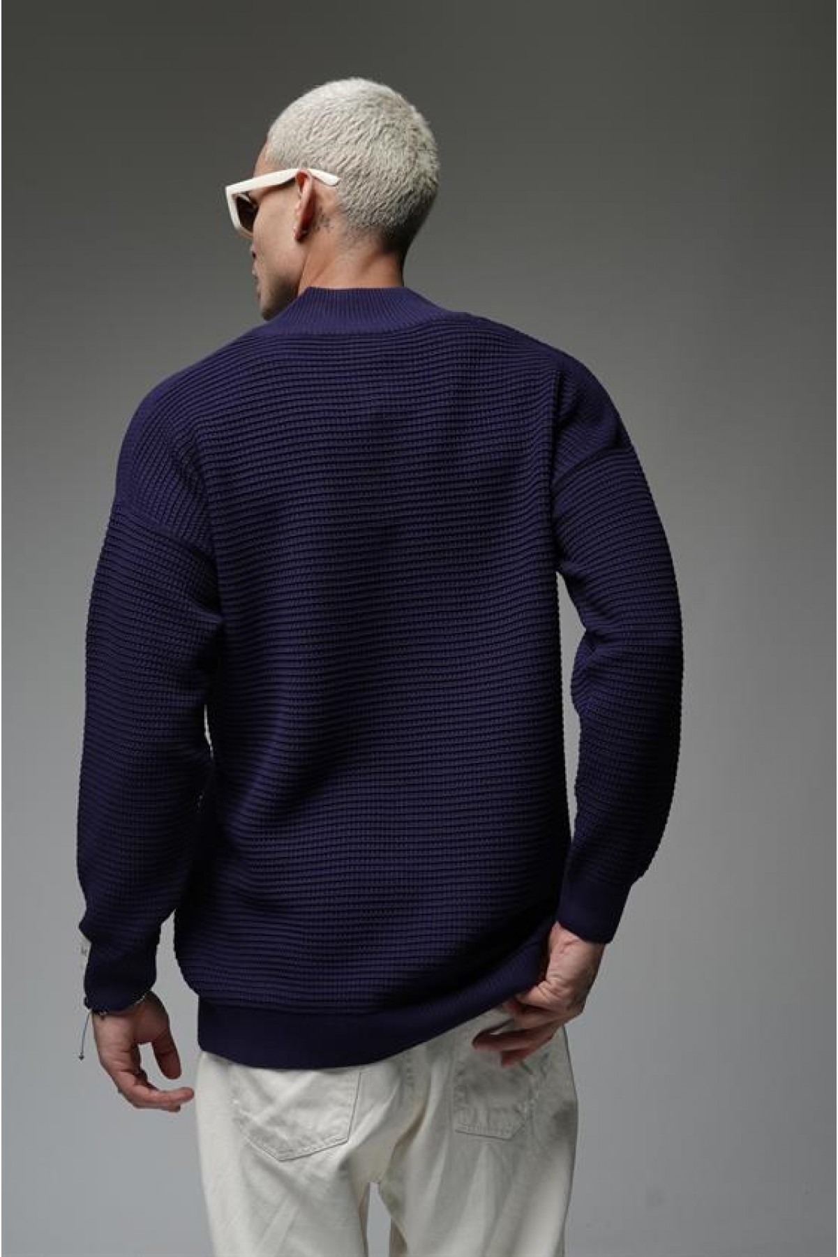 Yarım Yaka Fermuarlı Oversize Kalıp Jakar Triko Kazak S