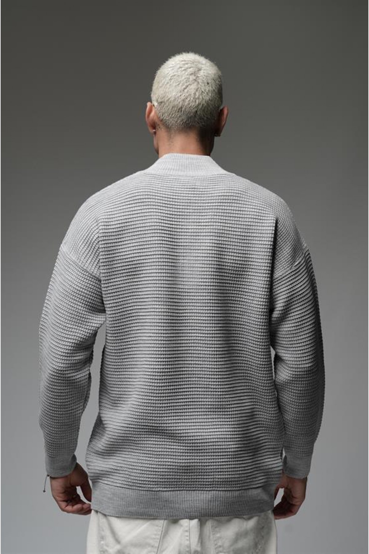 Yarım Yaka Fermuarlı Oversize Kalıp Jakar Triko Kazak S