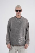 Yıkamalı Oversize Kalıp Nakışlı Sweatshirt S