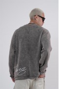 Yıkamalı Oversize Kalıp Nakışlı Sweatshirt S