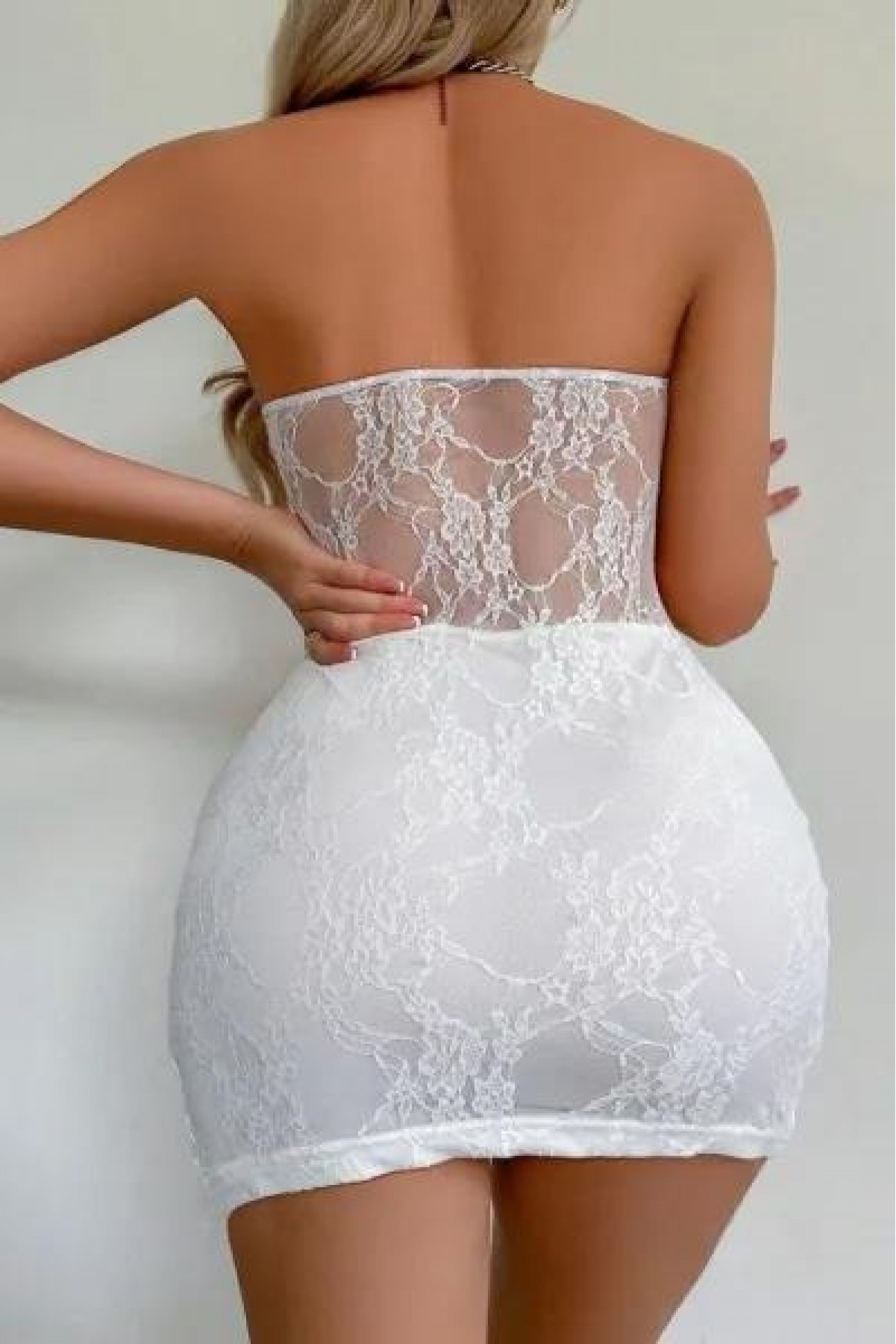 Beyaz Dantel İşlemeli Göğüs Dekolteli Seksi 5081 S/M