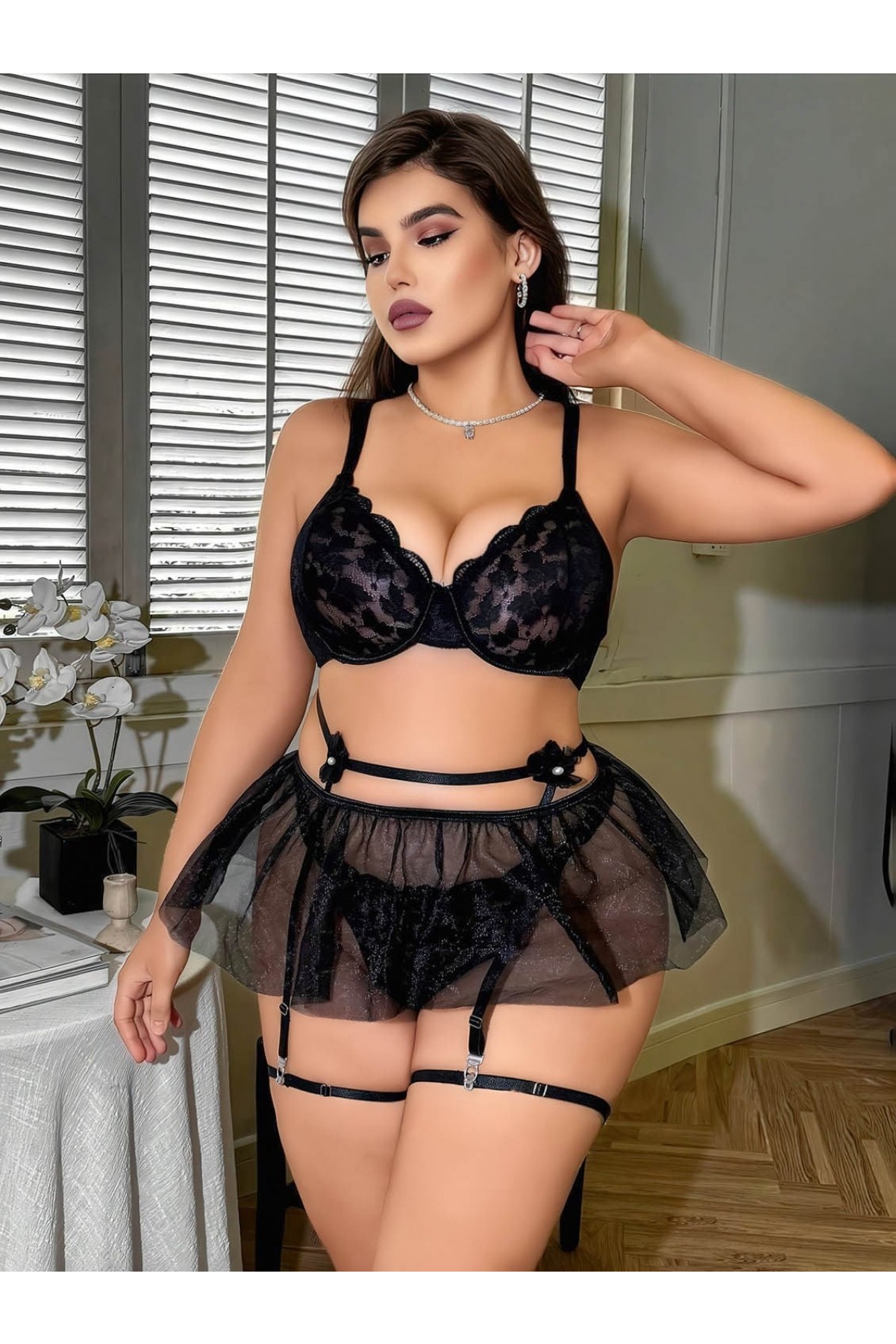 Kadın Büyük Beden Gül Detaylı Etekli Fantezi Kostüm 8022 3XL/4XL