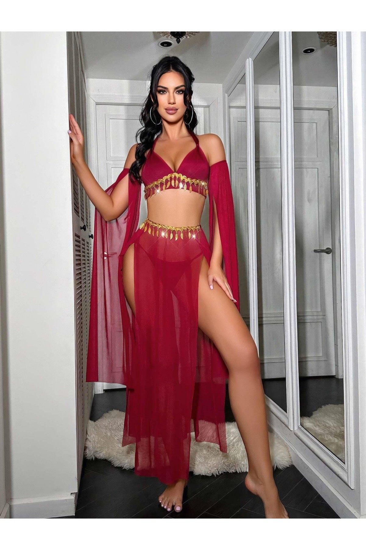 Kadın Fantazi Kırmızı Özel Tasarım Harem Fantezi Kostüm 2271 S/M