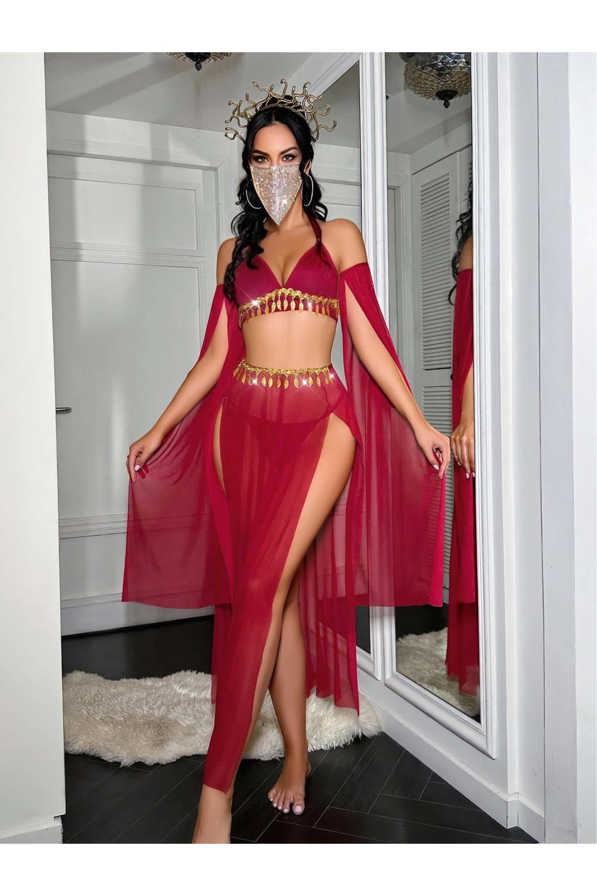 Kadın Fantazi Kırmızı Özel Tasarım Harem Fantezi Kostüm 2271 S/M