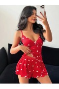 Kadın Kalp Desenli Şortlu Pijama Takım 5178 S/M