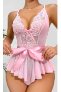 Kadın  Kontrast Dantel Kemerli Teddy Body Gecelik 2118 S/M