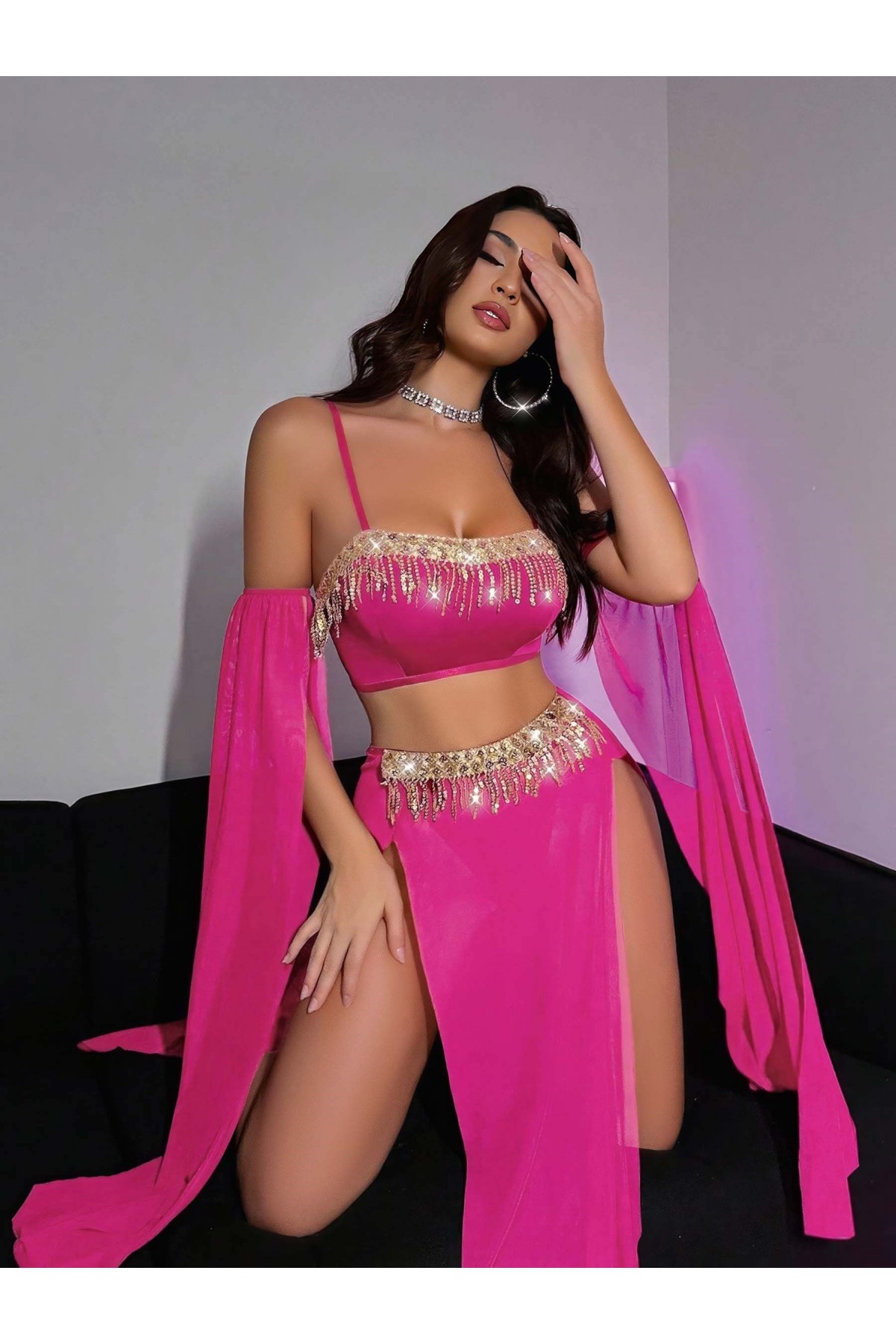 Kadın Pembe Dansöz Elbisesi Fantezi Kostüm 2273 S/M