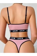 Kadın Pembe Love Yazılı Sütyen Kilot Takımı 5167 S/M