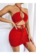 Kırmızı Mini Fantezi Clup elbisesi 6676 Kırmızı
