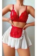 Kırmızı Puantiye Etekli Kadın Fantazi Kostüm 3819 S/M