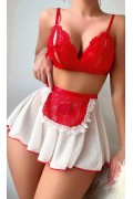Kırmızı Puantiye Etekli Kadın Fantazi Kostüm 3819 S/M