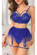 Mavi Bel Tüllü Kadın Seksi Fantazi Jartiyer Takım 2092 S/M