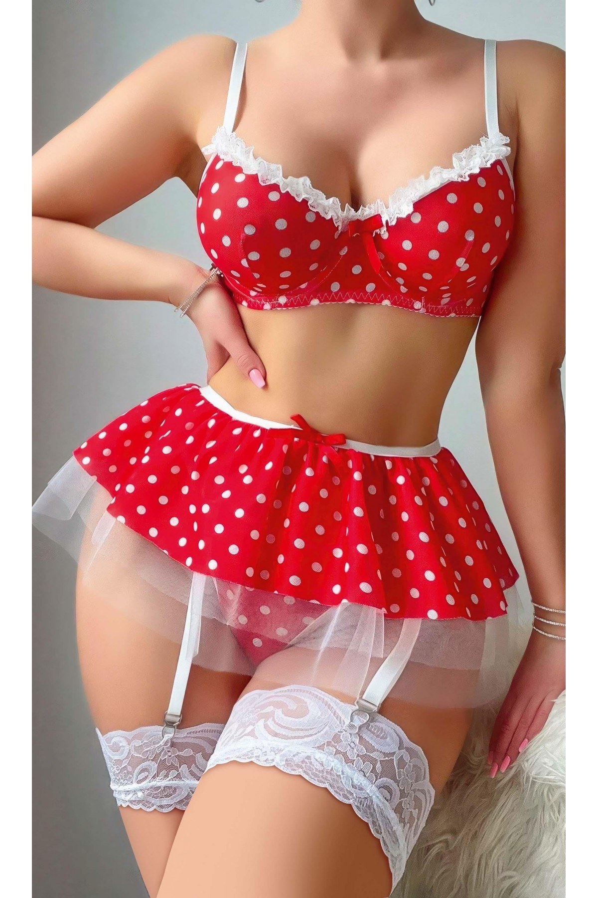 Puantiyeli Fantazi Kostüm S/M